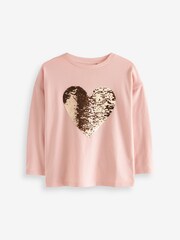 Pink/Gold Long Sleeve Sequin Heart T-Shirt (3-16yrs) - Image 7 of 8