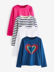 Roza/mornarsko modra - Rainbow Sequin 4 Pack Long Sleeve T-Shirts (3-16yrs) - Slika 1 iz 6
