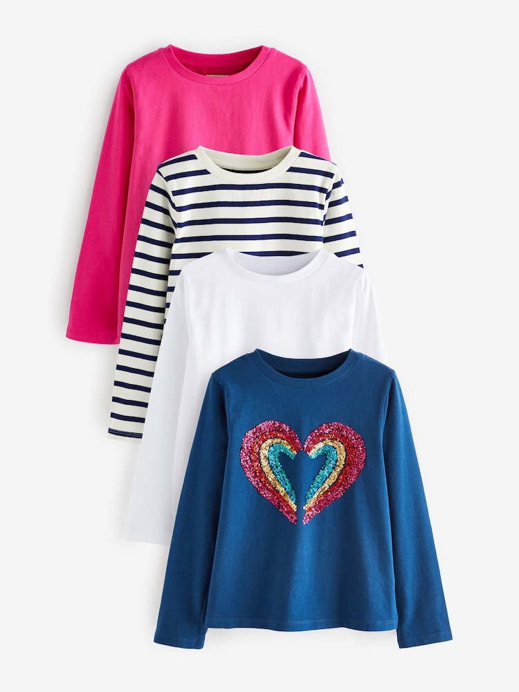 Roza/mornarsko modra - Rainbow Sequin 4 Pack Long Sleeve T-Shirts (3-16yrs) - Slika 1 iz 6
