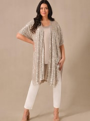 Live Unlimited Silver Curve Sequin Kimono and Satin Vest - Image 1 of 2