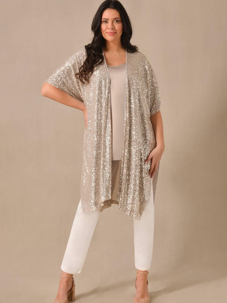 Live Unlimited Silver Curve Sequin Kimono and Satin Vest - Image 1 of 2