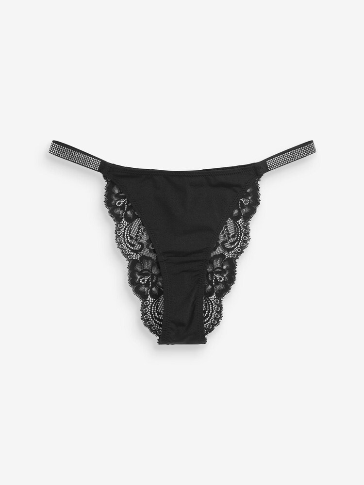 Black Tanga Sparkle Strap Lace Back Knickers - Image 5 of 5