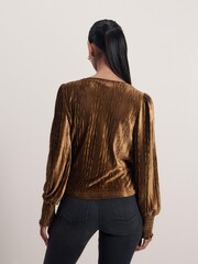 Gold Velvet Long Sleeve Wrap Top - Image 3 of 6