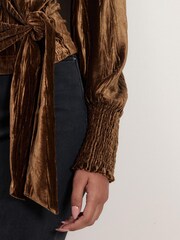 Gold Velvet Long Sleeve Wrap Top - Image 4 of 6