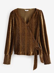 Gold Velvet Long Sleeve Wrap Top - Image 5 of 6