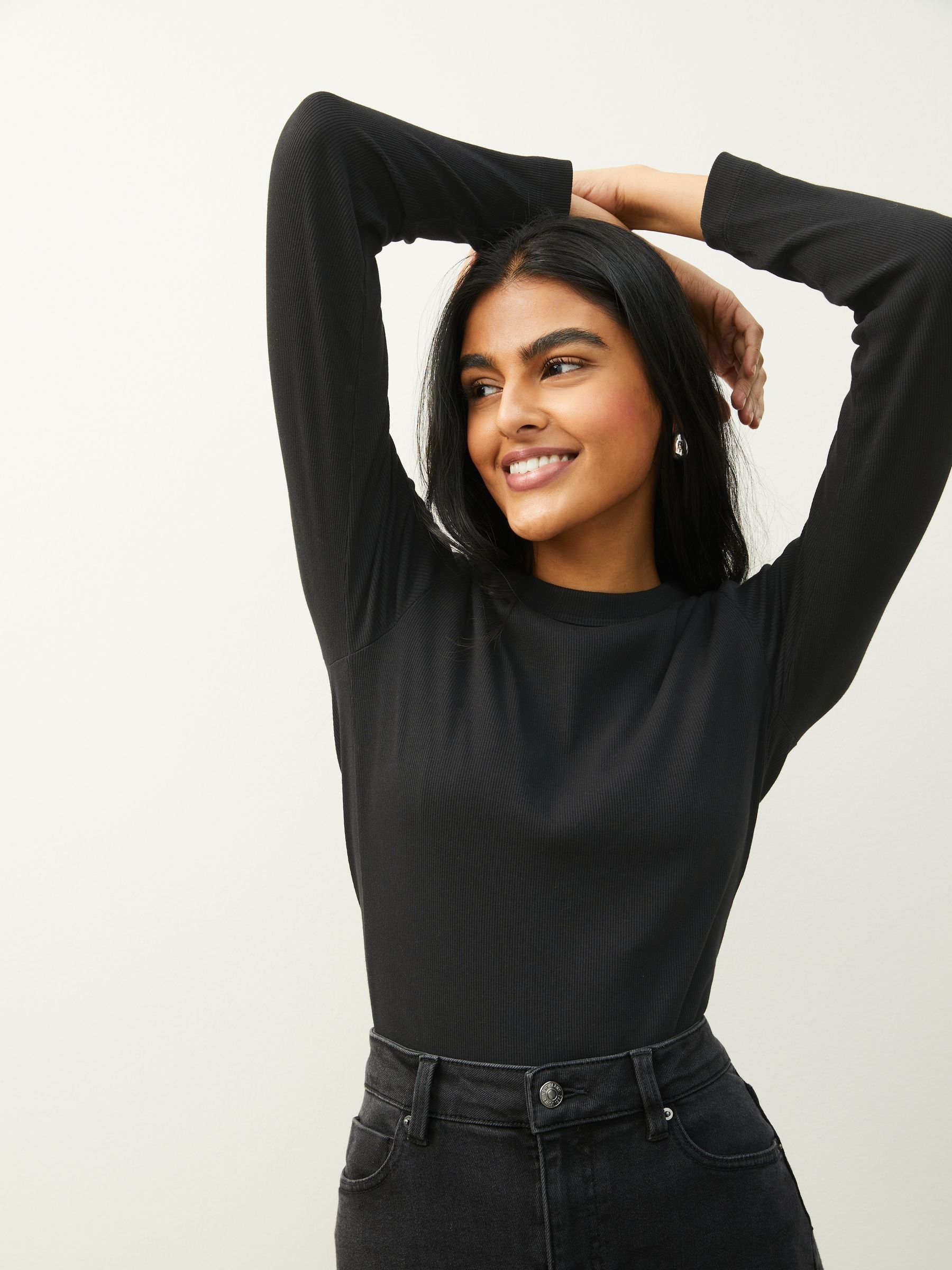 Buy Black Long Sleeve Ribbed Crew Neck Top from Next USA