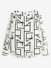 Ecru Cream Print Long Sleeve Crew Neck Cuff Blouse - Image 5 of 6