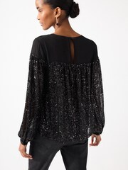 Black Long Sleeve Sequin Sparkle Top - Image 3 of 6