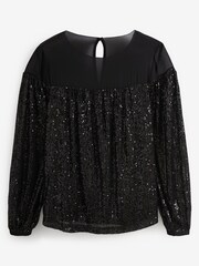 Black Long Sleeve Sequin Sparkle Top - Image 5 of 6