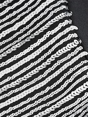 Striped Silver Sequin Long Sleeve Asymmetric Party Top - Image 6 of 6