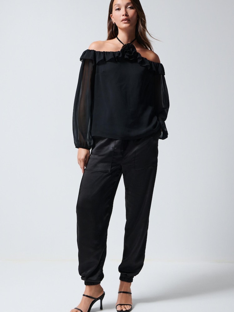 Black Corsage Halter Neck Long Sleeve Top - Image 2 of 7