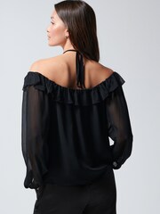 Black Corsage Halter Neck Long Sleeve Top - Image 4 of 7