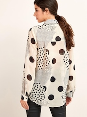 White/Black Spot Print Long Sleeve Sheer Shirt - Image 3 of 6