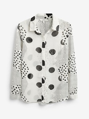 White/Black Spot Print Long Sleeve Sheer Shirt - Image 6 of 6