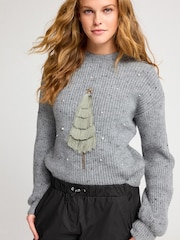 Grey Tassel Christmas Tree Christmas Jumper - Image 1 of 4