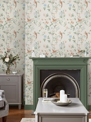 Laura Ashley Sage Apricot Summer Palace 10M Wallpaper - Image 1 of 4