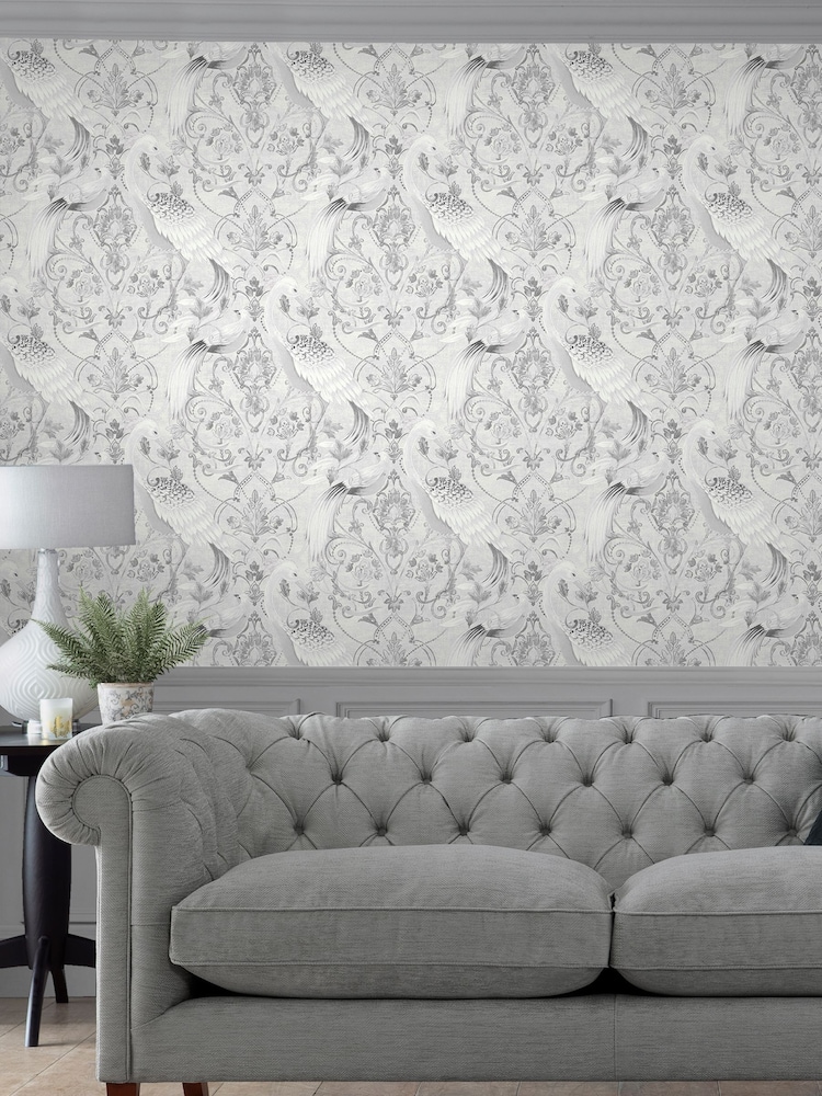Laura Ashley Silver Tregaron 10M Wallpaper - Image 1 of 4