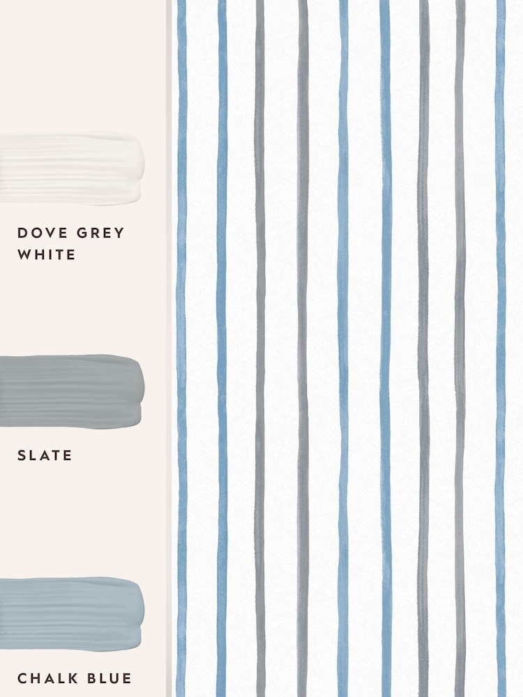 Laura Ashley Blue Painterly Stripe 10M Wallpaper - Image 4 of 4