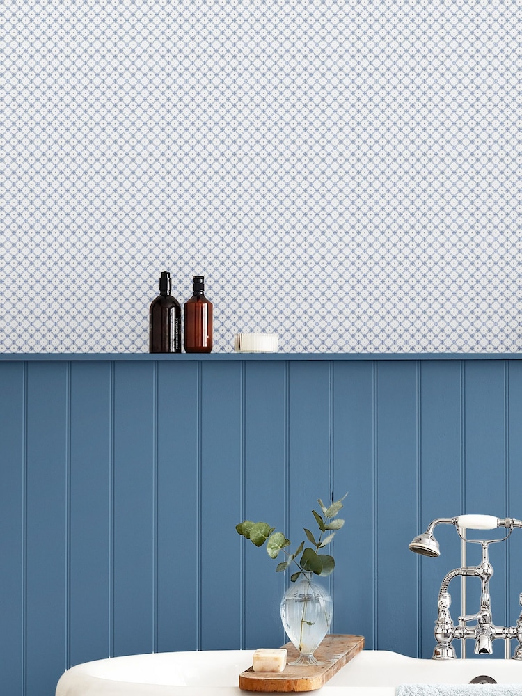 Laura Ashley Dark Seaspray Blue Wickerwork 10M Wallpaper - Image 1 of 5