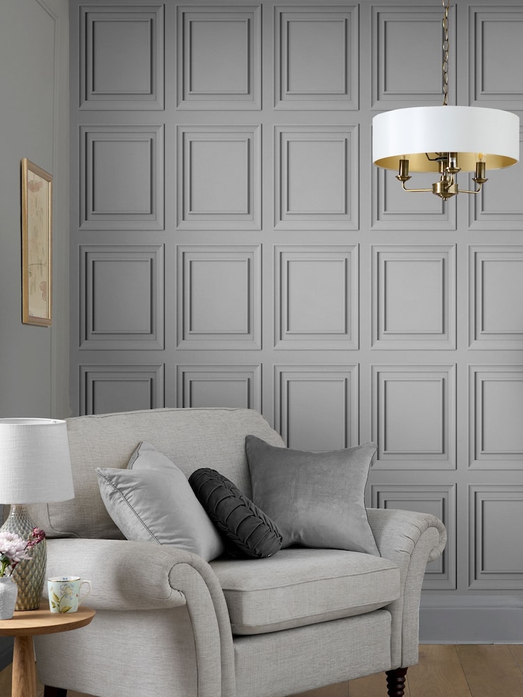 Laura Ashley Silver Redbrook Wood Panel 10M Wallpaper - Image 1 of 4