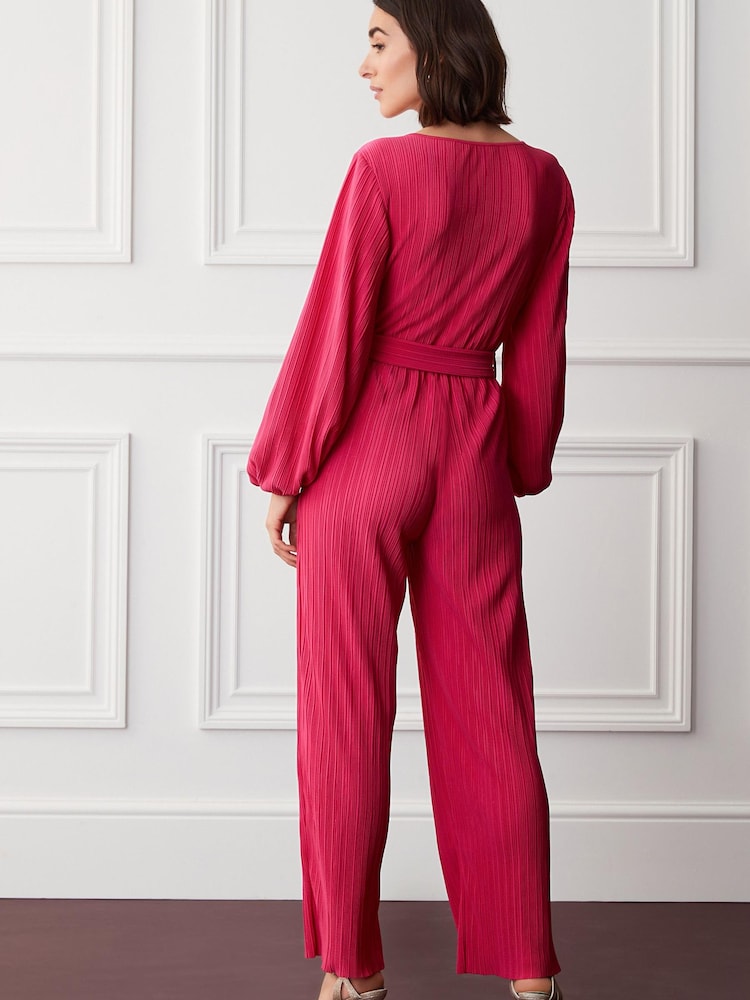 Pink Long Sleeve Plissé Jumpsuit - Image 2 of 5