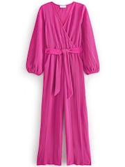Pink Long Sleeve Plissé Jumpsuit - Image 5 of 5