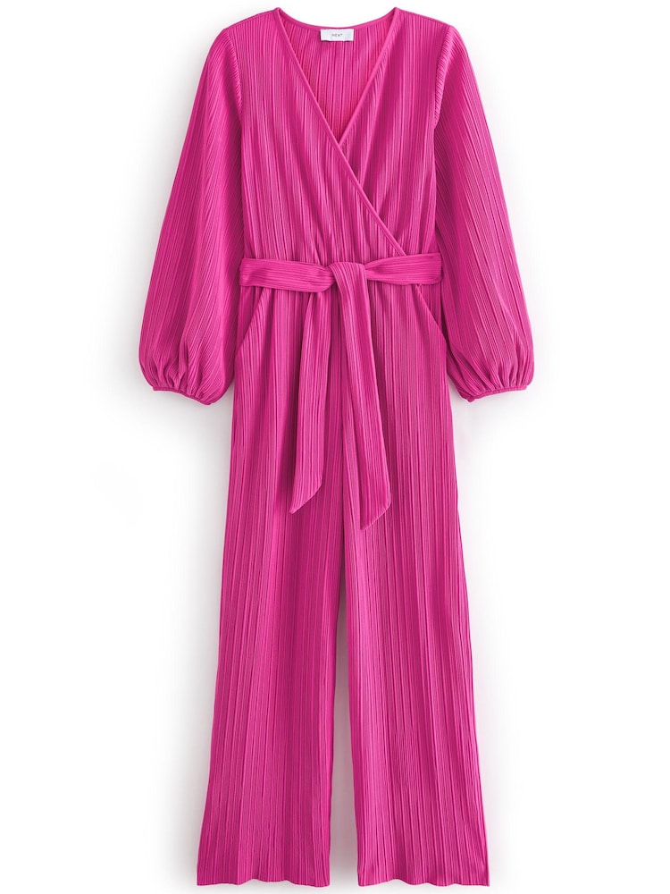 Pink Long Sleeve Plissé Jumpsuit - Image 5 of 5