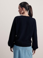 Navy Christmas Tree Tassel Detail Sparkly Embellished Sweatshirt - Image 3 of 4