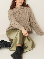 Neutral Brown High V-Neck Ribbed Jumper - Image 2 of 6