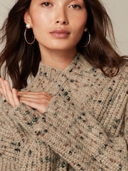 Neutral Brown High V-Neck Ribbed Jumper - Image 4 of 6