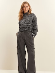 Charcoal Grey Cropped High Neck Long Sleeve Jumper - Image 2 of 7