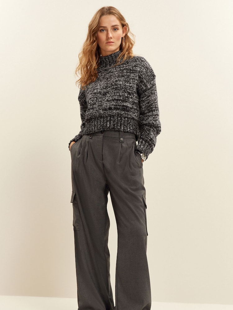 Charcoal Grey Cropped High Neck Long Sleeve Jumper - Image 2 of 7
