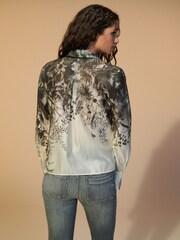 Monochrome Floral Placement Sheer Placement Print Long Sleeve Shirt - Image 4 of 7