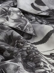 Monochrome Floral Placement Sheer Placement Print Long Sleeve Shirt - Image 7 of 7