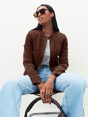 Urban Code Brown Collarless Leather Jacket - Image 2 of 3