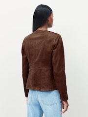 Urban Code Brown Collarless Leather Jacket - Image 3 of 3