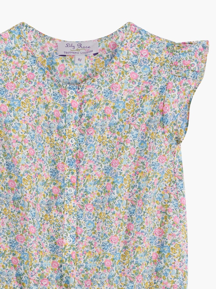 Trotters London Yellow Liberty Print Floral Emma Willow Cotton Playsuit - Image 3 of 3