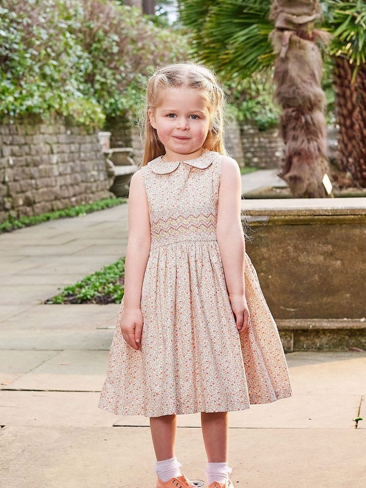 Trotters London Tangerine Esme Floral Smocked Dress - Image 1 of 4