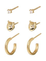Oliver Bonas Gold Tone Star Leopard Hoop Earrings 3 Pack - Image 1 of 7
