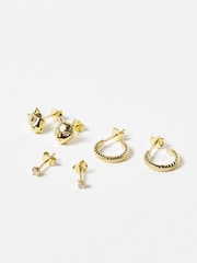 Oliver Bonas Gold Tone Star Leopard Hoop Earrings 3 Pack - Image 2 of 7