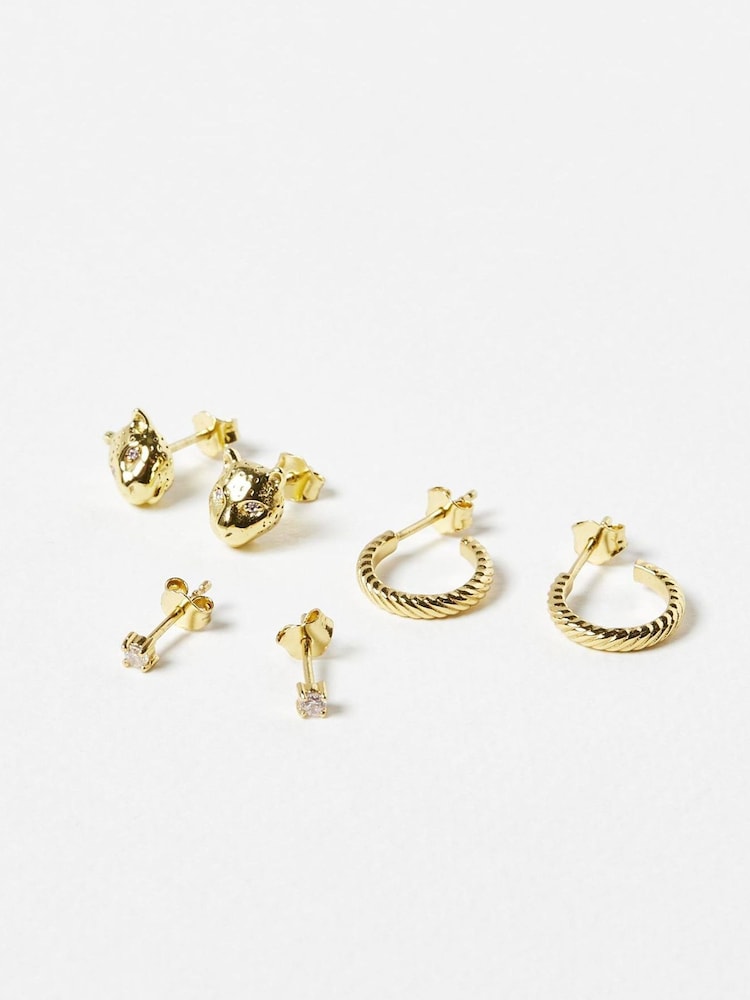 Oliver Bonas Gold Tone Star Leopard Hoop Earrings 3 Pack - Image 2 of 7 Oliver Bonas Gold Tone Star Leopard Hoop Earrings 3 Pack - Image 2 of 7