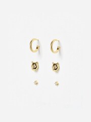 Oliver Bonas Gold Tone Star Leopard Hoop Earrings 3 Pack - Image 3 of 7
