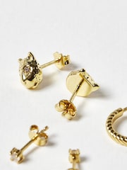 Oliver Bonas Gold Tone Star Leopard Hoop Earrings 3 Pack - Image 5 of 7