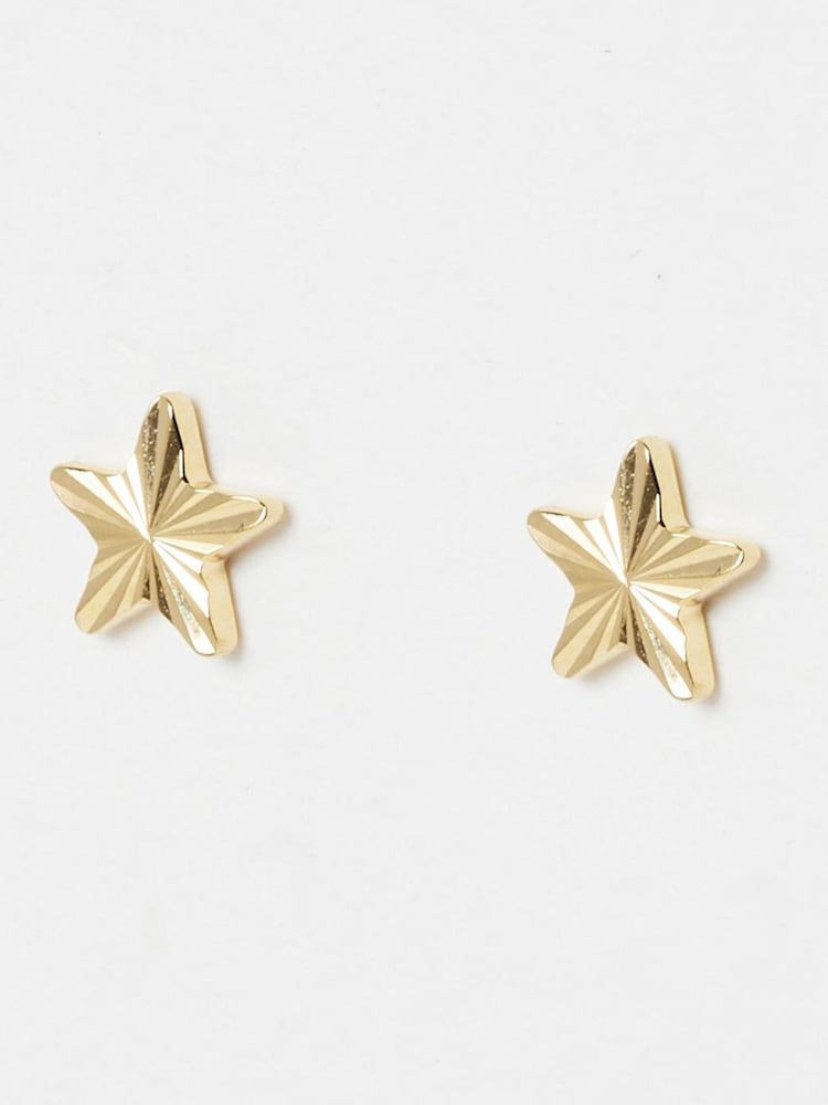 Oliver Bonas Gold Plated Fay Machine Etched Star Stud Earrings - Image 2 of 6