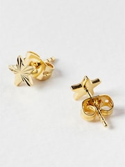 Oliver Bonas Gold Plated Fay Machine Etched Star Stud Earrings - Image 3 of 6