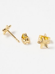 Oliver Bonas Gold Plated Fay Machine Etched Star Stud Earrings - Image 4 of 6