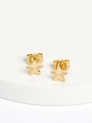 Oliver Bonas Gold Plated Fay Machine Etched Star Stud Earrings - Image 5 of 6
