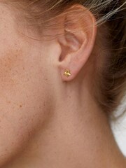 Oliver Bonas Gold Plated Fay Machine Etched Star Stud Earrings - Image 6 of 6