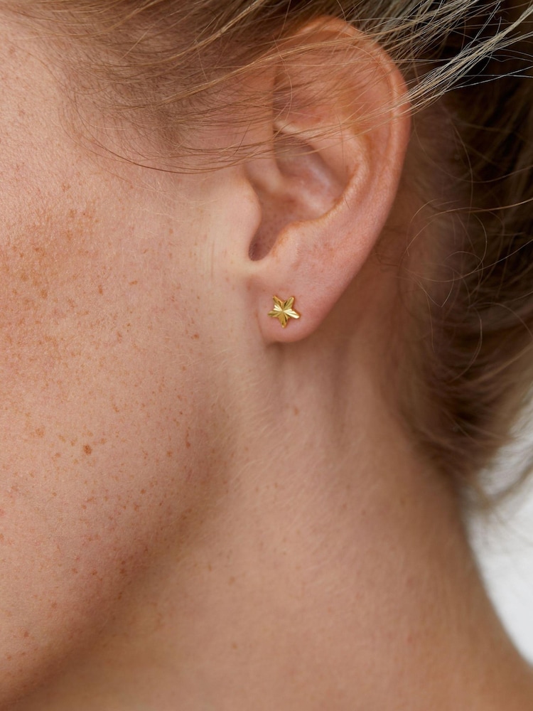 Oliver Bonas Gold Plated Fay Machine Etched Star Stud Earrings - Image 6 of 6