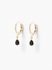 Oliver Bonas Black Onyx Auden Huggie Earrings - Image 3 of 5